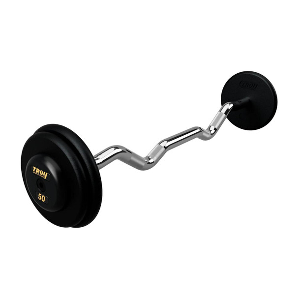 Troy 50 lb Black Cast Iron Fixed Barbell - EZ Curl Bar and Black End Caps