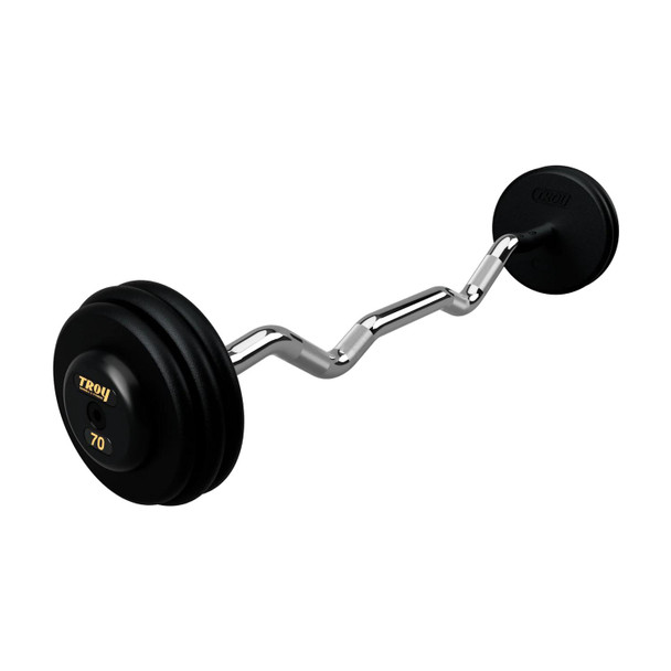 Troy 70 lb Commercial Barbell w/ EZ Curl Bar and Black End Caps