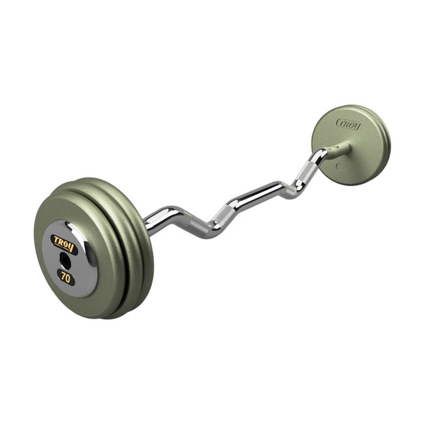 Troy 70 lb Hammertrone Pro-Style Fixed Barbell w/ EZ Curl Bar and Chrome End Caps