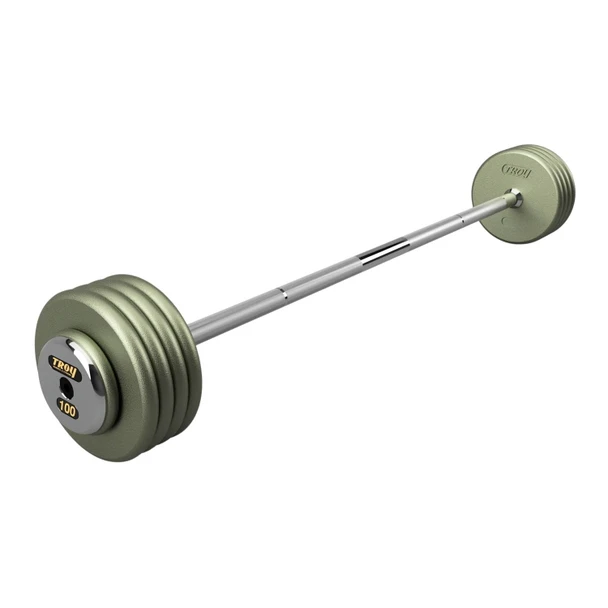 Troy 100 lb Gray Cast Iron Fixed Barbell w/ Straight Bar and Chrome End Caps