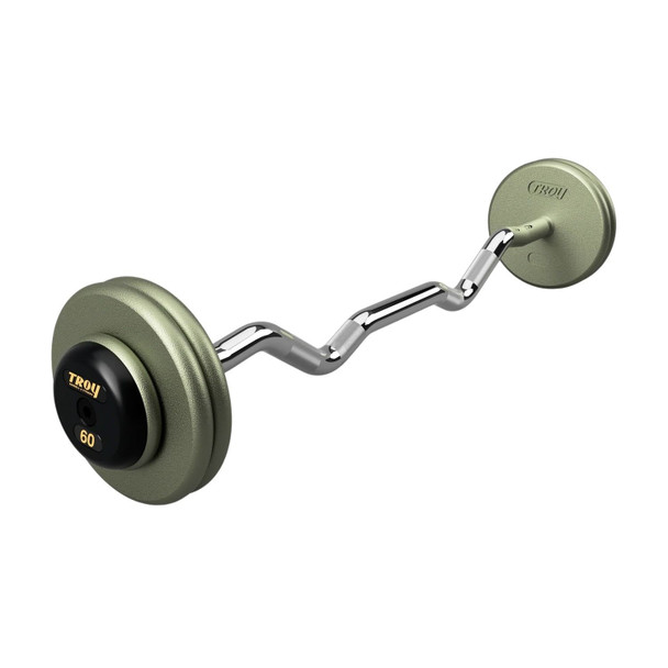 Troy 60 lb Gray Cast Iron Fixed Barbell w/ Black End Caps and EZ Curl Bar