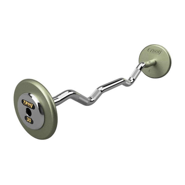 Troy 30 lb Cast Iron Fixed Barbell w/ EZ Curl Bar and Chrome End Caps