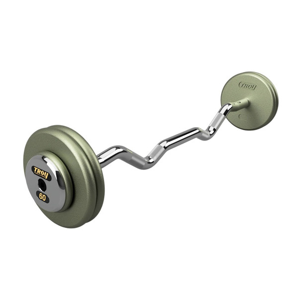Troy 60 lb Commercial Barbell w/ EZ Curl Bar and Chrome End Caps