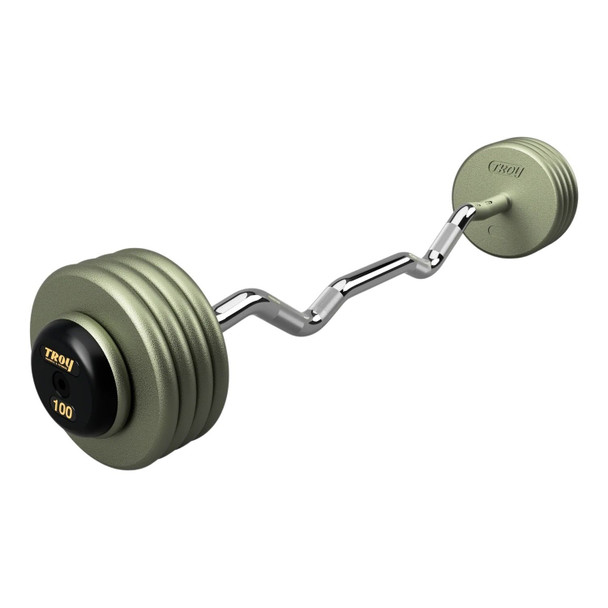Troy 100 lb Gray Cast Iron Fixed Barbell w/ Black End Caps and EZ Curl Bar