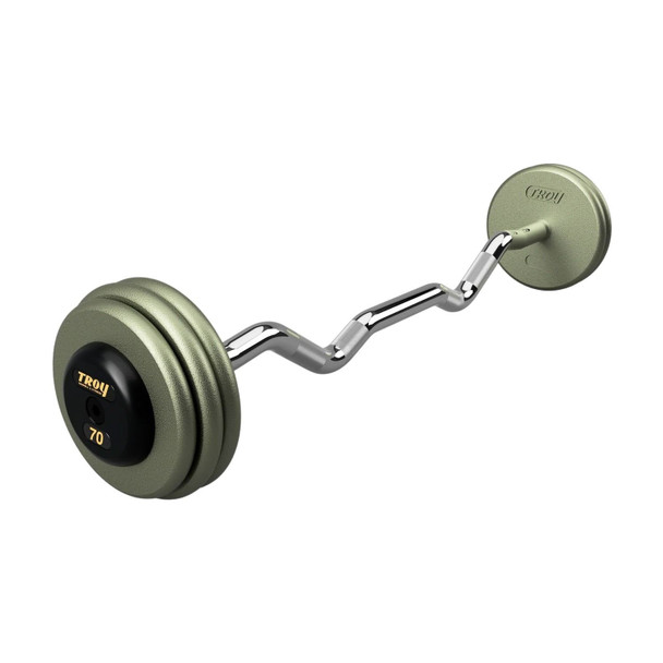 Troy 70 lb Gym Fixed Barbell w/ EZ Curl Bar and Rubber End Caps