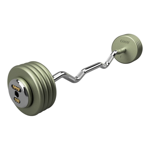 Troy 100 lb Gray Cast Iron Fixed Barbell w/ EZ Curl Bar and Chrome End Caps