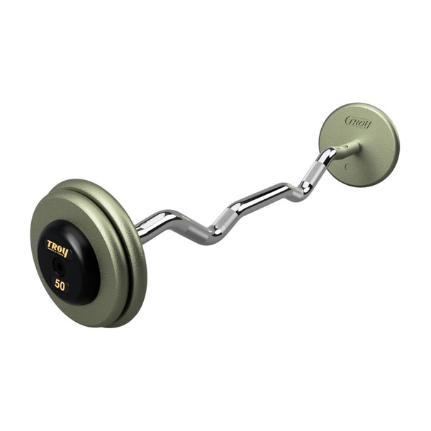 Troy 50 lb Commercial Fixed Barbell w/ EZ Curl Bar and Rubber End Caps