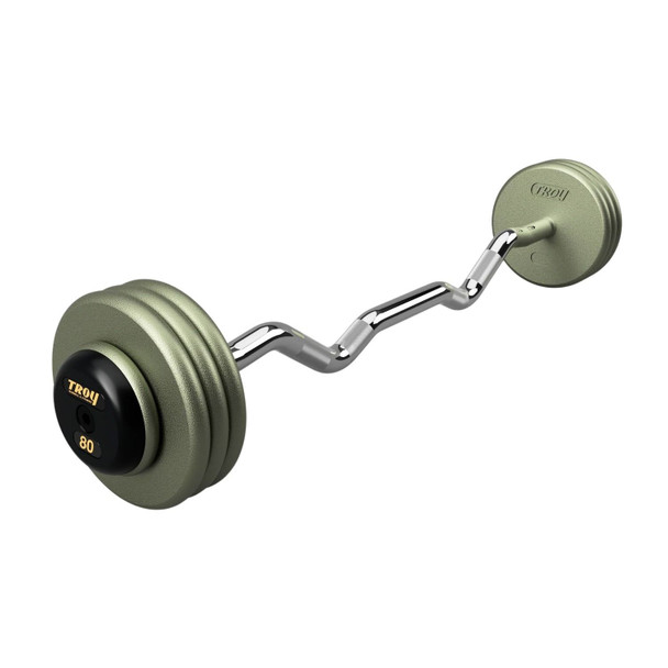 Troy 80 lb Pre-Weighted Gym Barbell w/ EZ Curl Bar and Black End Caps