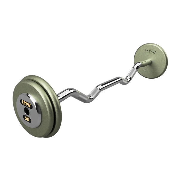 Troy 50 lb Gray Hammertone Fixed Barbell w/ Chrome End Caps and EZ Bar
