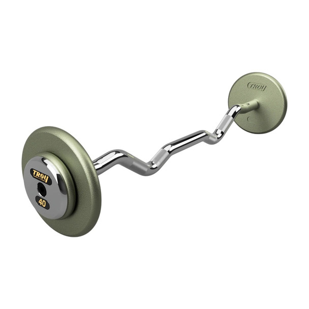 Troy 40 lb Gray Cast Iron Fixed Barbell w/ EZ Curl Bar and Chrome End Caps
