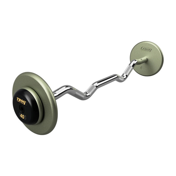 Troy 40 lb Gray Cast Iron Fixed Barbell w/ EZ Bar and Black End Caps