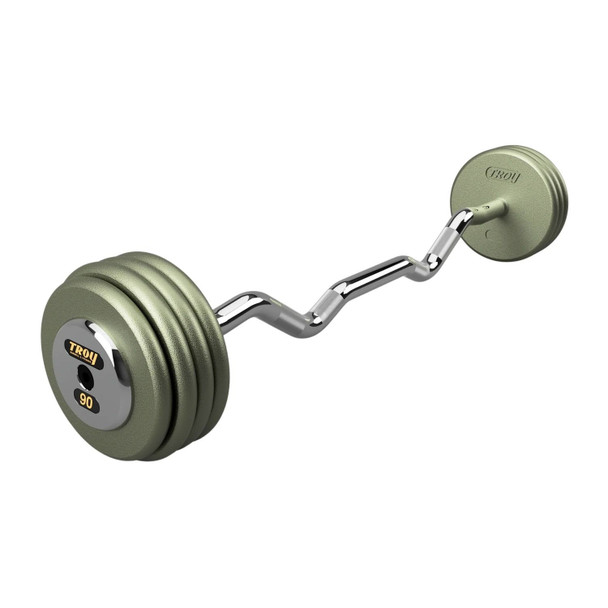 Troy 90 lb Gray Cast Iron Fixed Barbell w/ Chrome End Caps and EZ Curl Bar