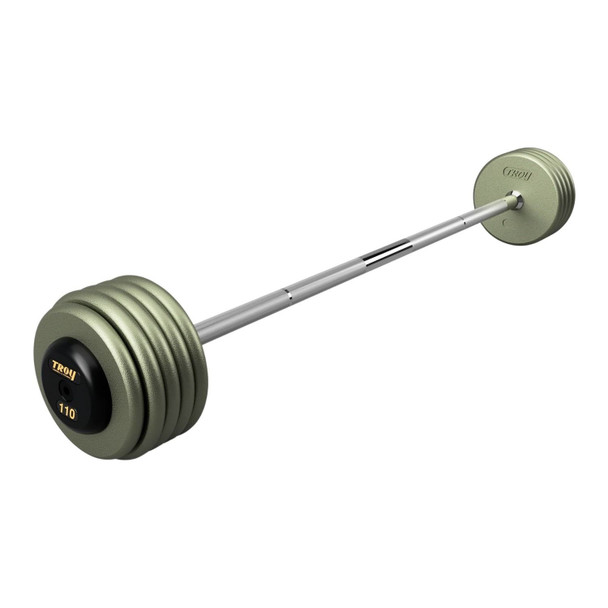 Troy 110 lb Gray Cast Iron Fixed Weight Barbell w/ Straight Bar and Black End Caps