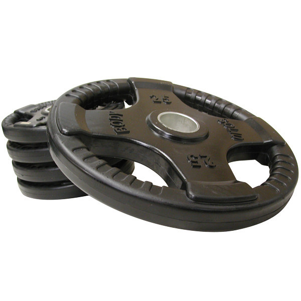Body-Solid Quad-Grip Rubber-Coated Plates - Stacked Plates View