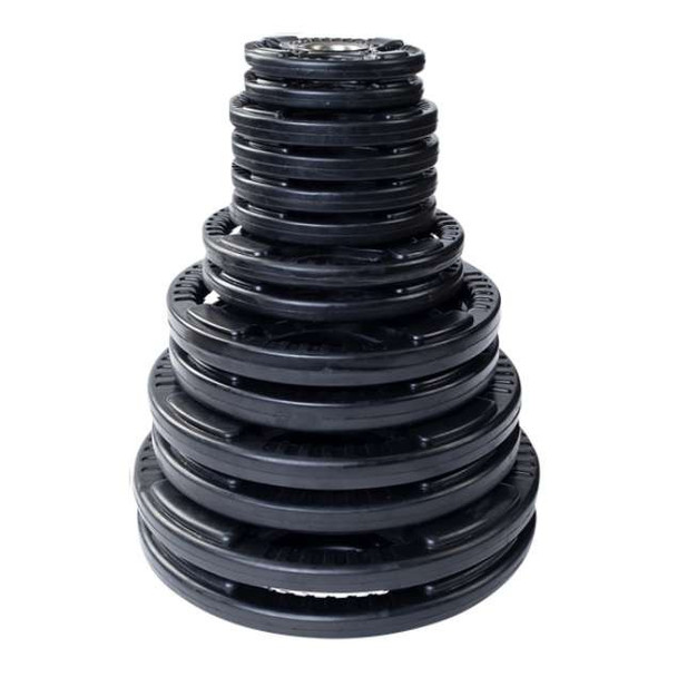 Body-Solid Rubber-Coated Olympic Plates - Stacked Weight Set View