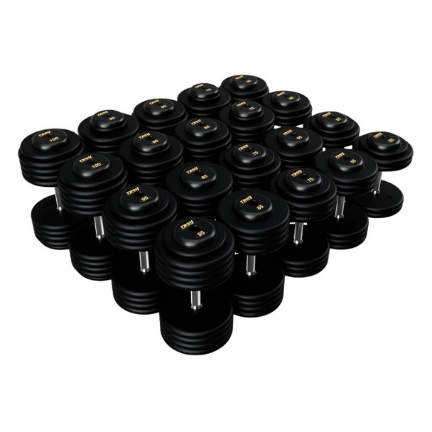 Troy 55-100 lb Cast Iron Dumbbell Set with Black Rubber End Caps