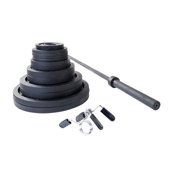 Body-Solid Black Cast Iron Olympic Barbell Set - Plates with Bar and Collars View