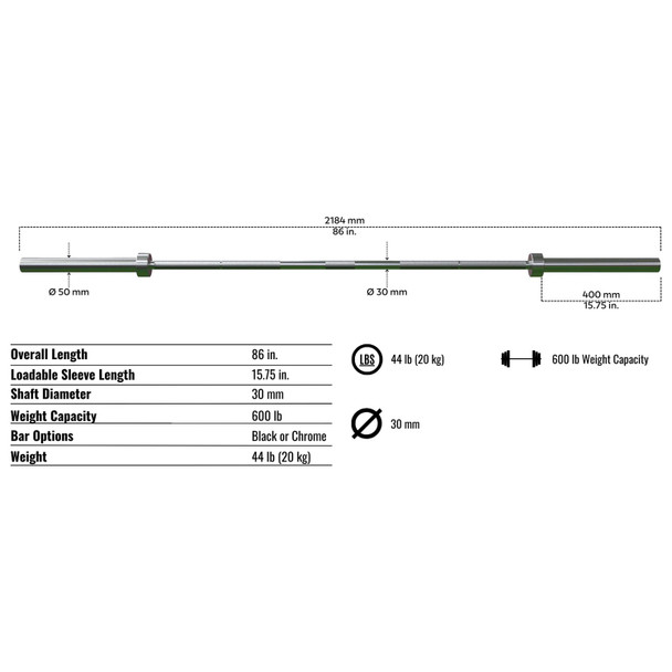 USA Sports 7-Foot Olympic Bar - Dimensions & Specifications