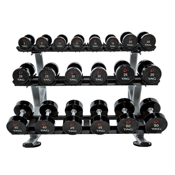 TAG Fitness Round Urethane Dumbbells on Optional Rack