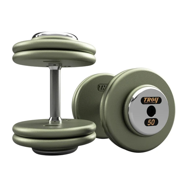 Troy Commercial Gray Pro-Style Dumbbells Machined Cast Iron Heads and Textured Hammertone Finish