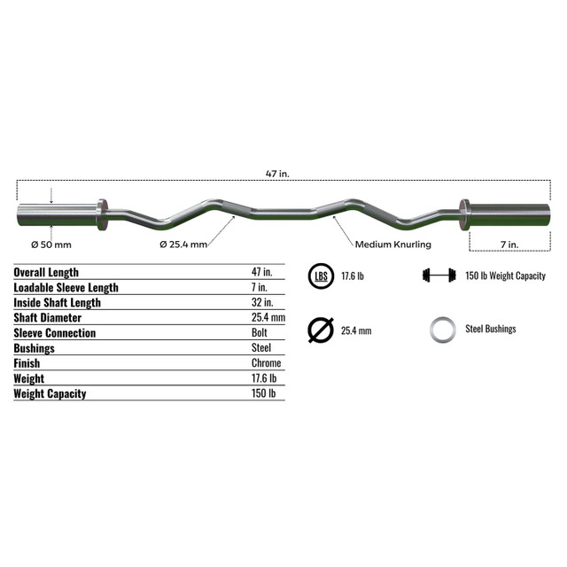 Troy USA Sports Angled Weight Bar Dimensions and Specifications