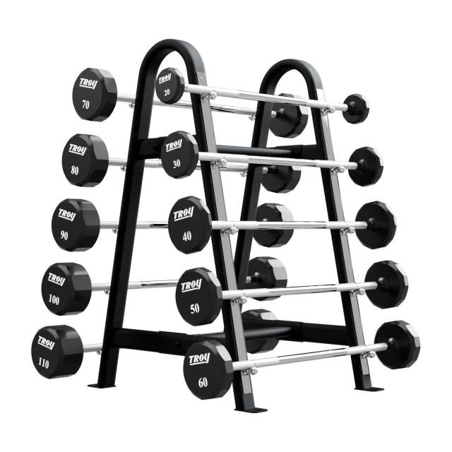 Troy Fixed Weight Bar Rack with Optional Barbells and Black Frame