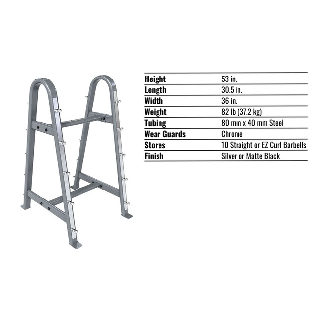 Troy BB-10 Commercial Barbell Rack Dimensions and Specifications