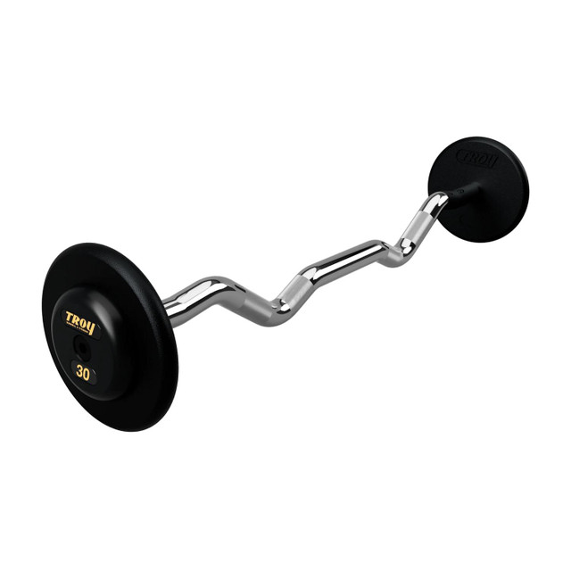 Troy 30 lb Black Cast Iron Fixed Gym Curl Bar with Black End Caps