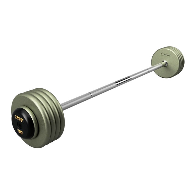 Troy 100 lb Gray Cast Iron Fixed Gym Bar with Black End Caps