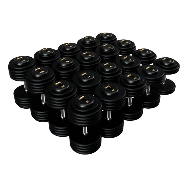 Troy 55-100 lb Cast Iron Dumbbell Set with Black Rubber End Caps