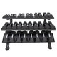TKO (5-75 lb) Rubber Hex Dumbbells w/ Rack