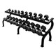 Troy Commercial 12-Sided Rubber Dumbbells with Black Storage Rack