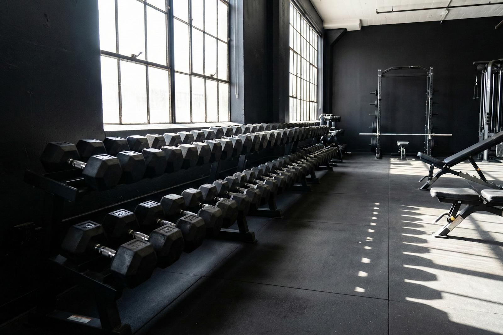 Rubber Dumbbells in Commercial Gym