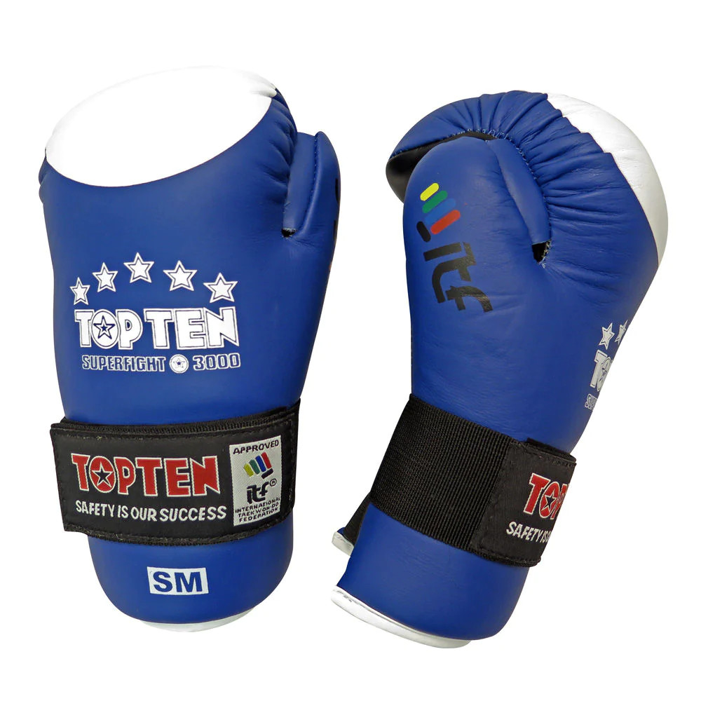 TOP TEN ITF Taekwon-Do Superfight Leather Blue/White Open Hand
