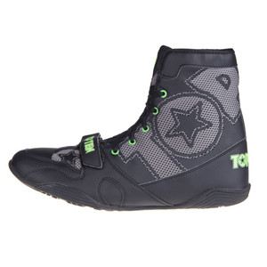 TopTen Boxing Shoes - Black/Grey Mid-Top with Lockdown Strap, 1172-1