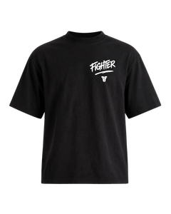 Fighter Cropped Oversize Motto T-shirt - Black