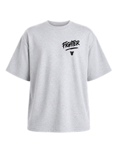 Fighter Cropped Oversize Motto T-shirt - Grey