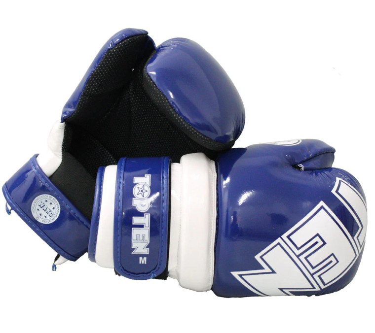 TOP TEN WAKO Glossy Blue/White Pointfighter Open-Hand Gloves, 21656-6