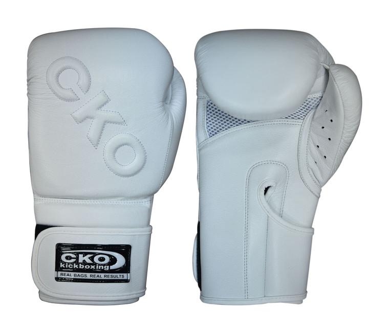 CKO Premium Leather Boxing Gloves White