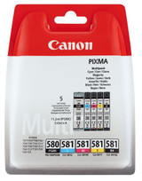 Canon PGI-580 CLI-581 2078C005 Genuine Multipack, Pigment Black, Black, Cyan, Magenta, Yellow Ink Cartridge