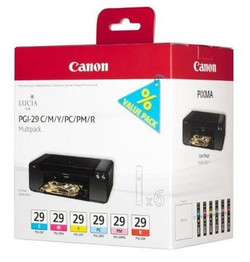 Canon PGI-29CMYPCPMR 4873B005 Genuine Multipack, Light Cyan, Cyan, Light Magenta, Magenta, Yellow, Red Ink Cartridge