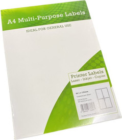 A4 Multipurpose Labels 4 Per Sheet