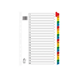 Index Dividers 1-20 A4 White with Multi Colour Tabs