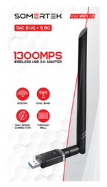 Somertek USB Dual Band WiFi Wireless Dongle with Antenna