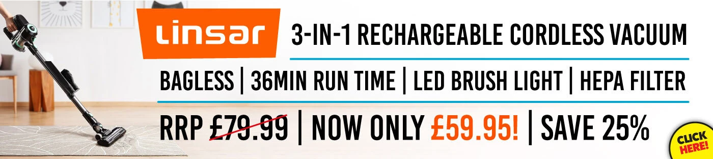Linsar 3 in 1 Rechargeable Cordless Vacuum Cleaner only £59.95