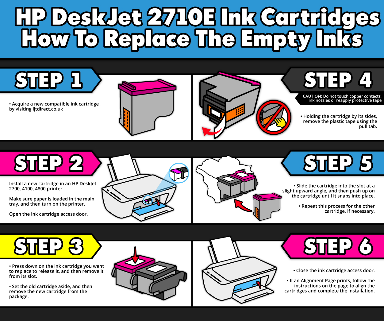 How to replace HP DeskJet 2710e ink cartridges