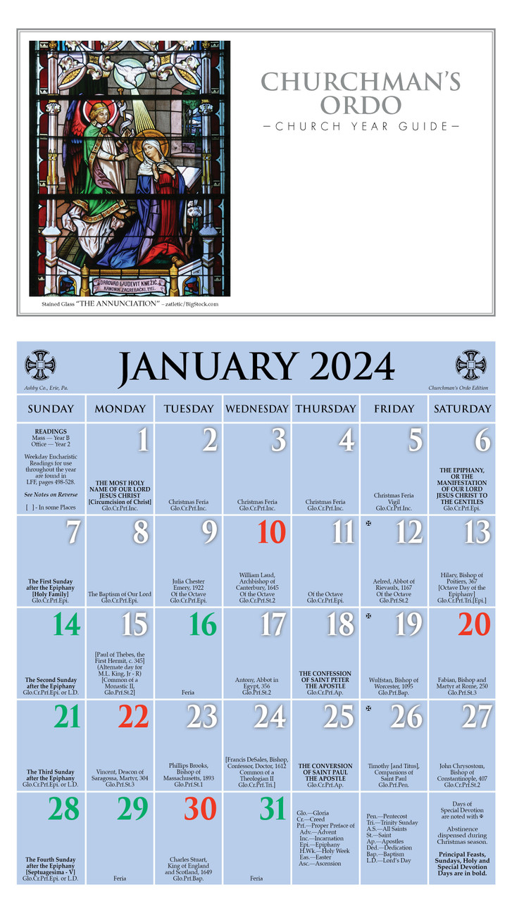 Churchman's Ordo Kalendar (Calendar) 2024 Episcopal Shoppe
