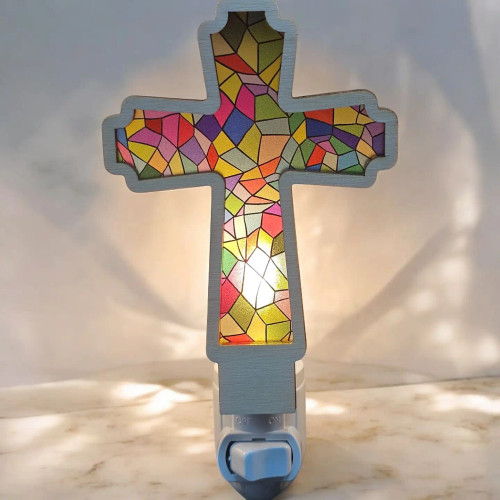 Stained Glass Inspired Cross Nightlight