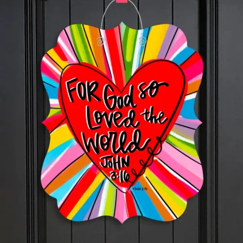 Colorful John 3:16 Heart Door Hanger