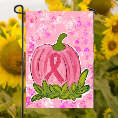 Pink Ribbon Pumpkin Garden Flag